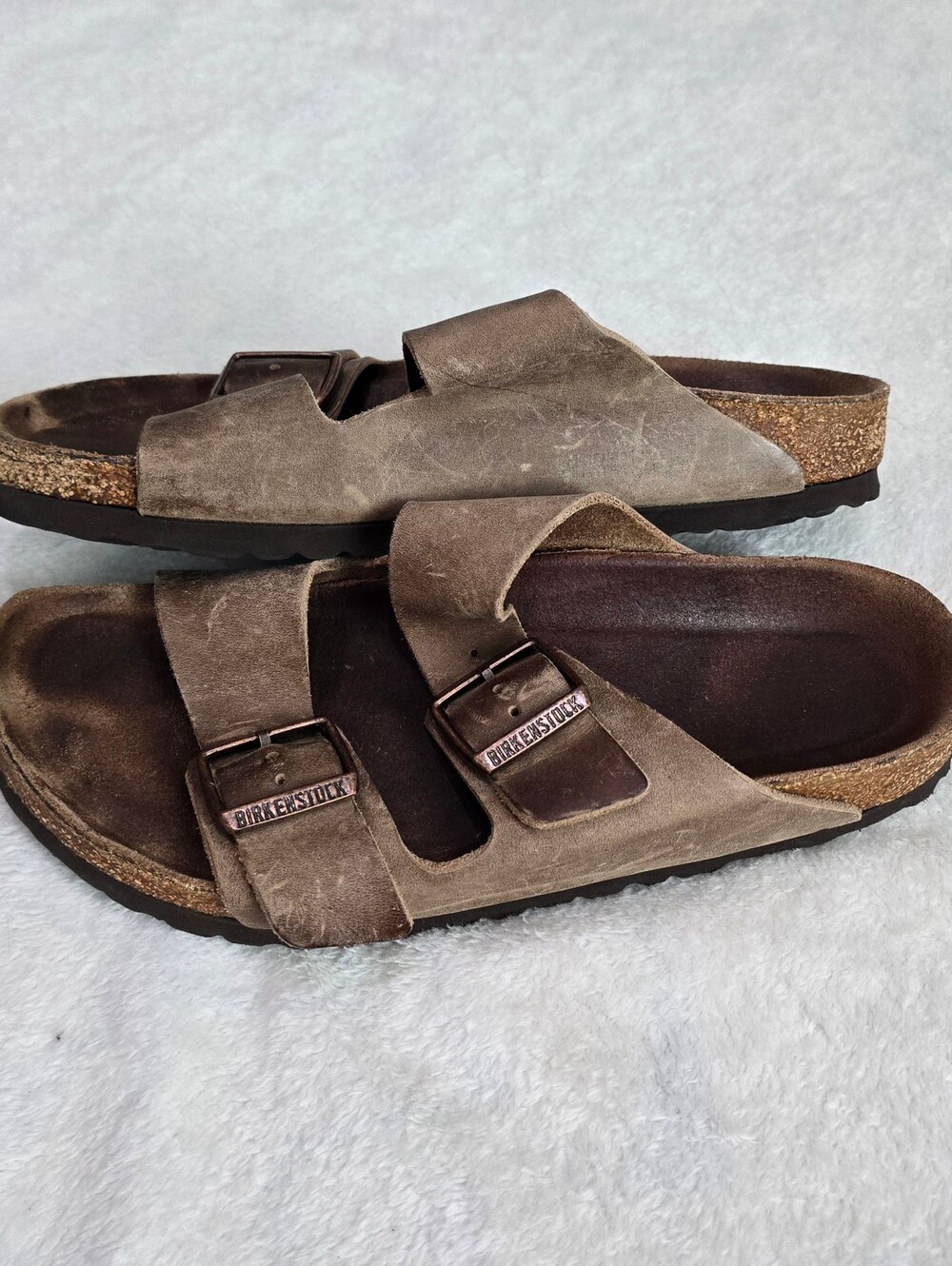 Women's Birkenstock Arizona Sandals Shoes Brown Leather Slide Size 8 Classic - Picture 3 of 6